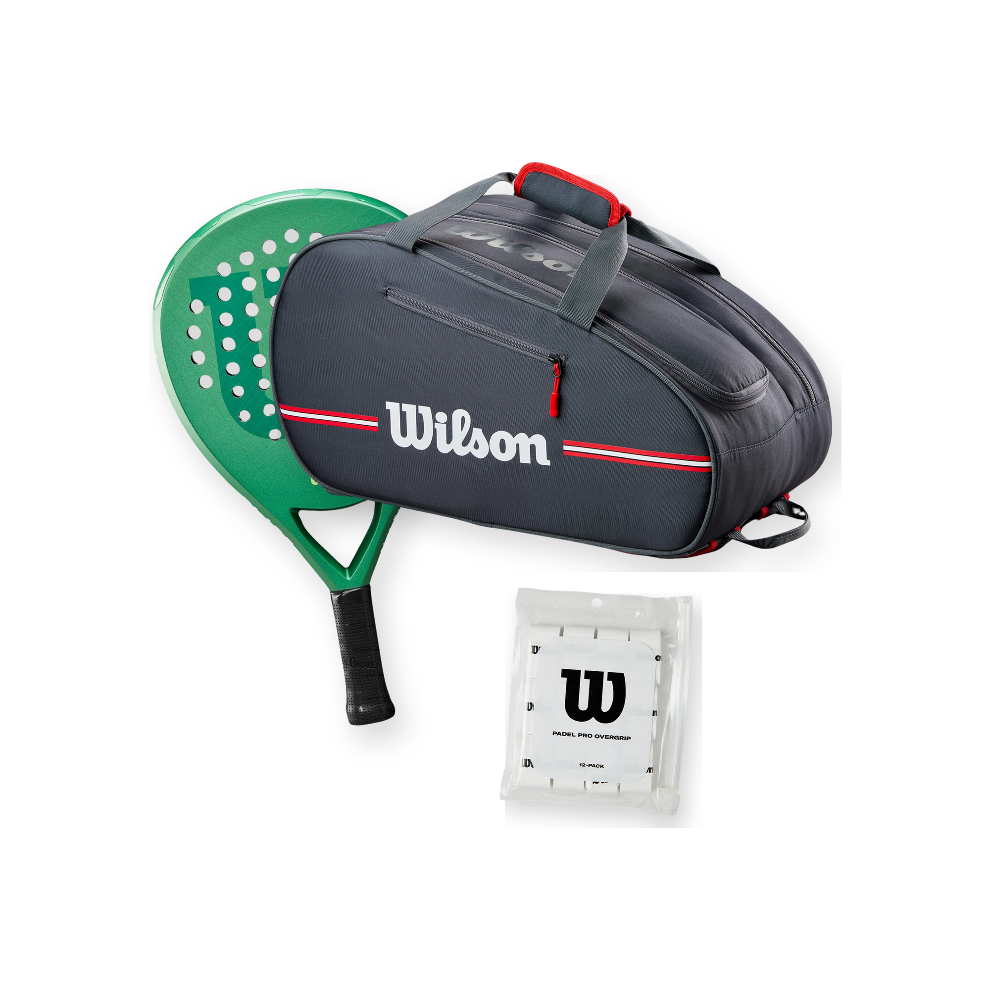 Wilson Padel Pack — Wilson Blade LS V3 racket, Wilson bag and Wilson overgrips shown together