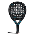 Adidas Adipower Multiweight Ctrl 3.4 paddle racket with a black and blue design, featuring carbon fiber materials and a round shape.