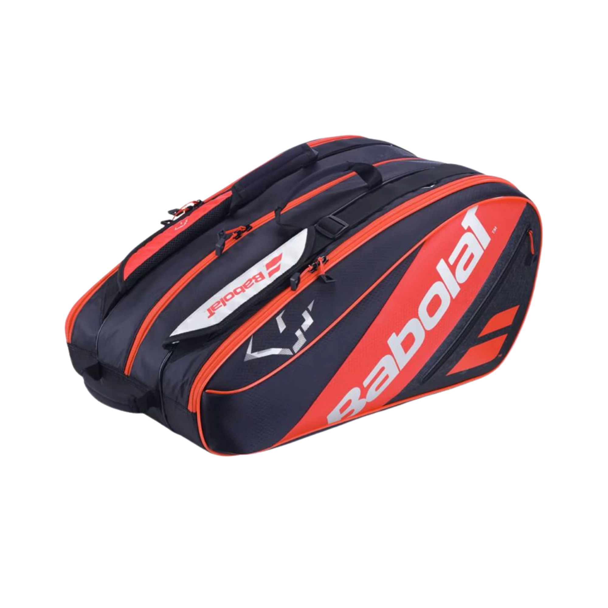 Black and red Babolat juan lebron padel bag on a white background