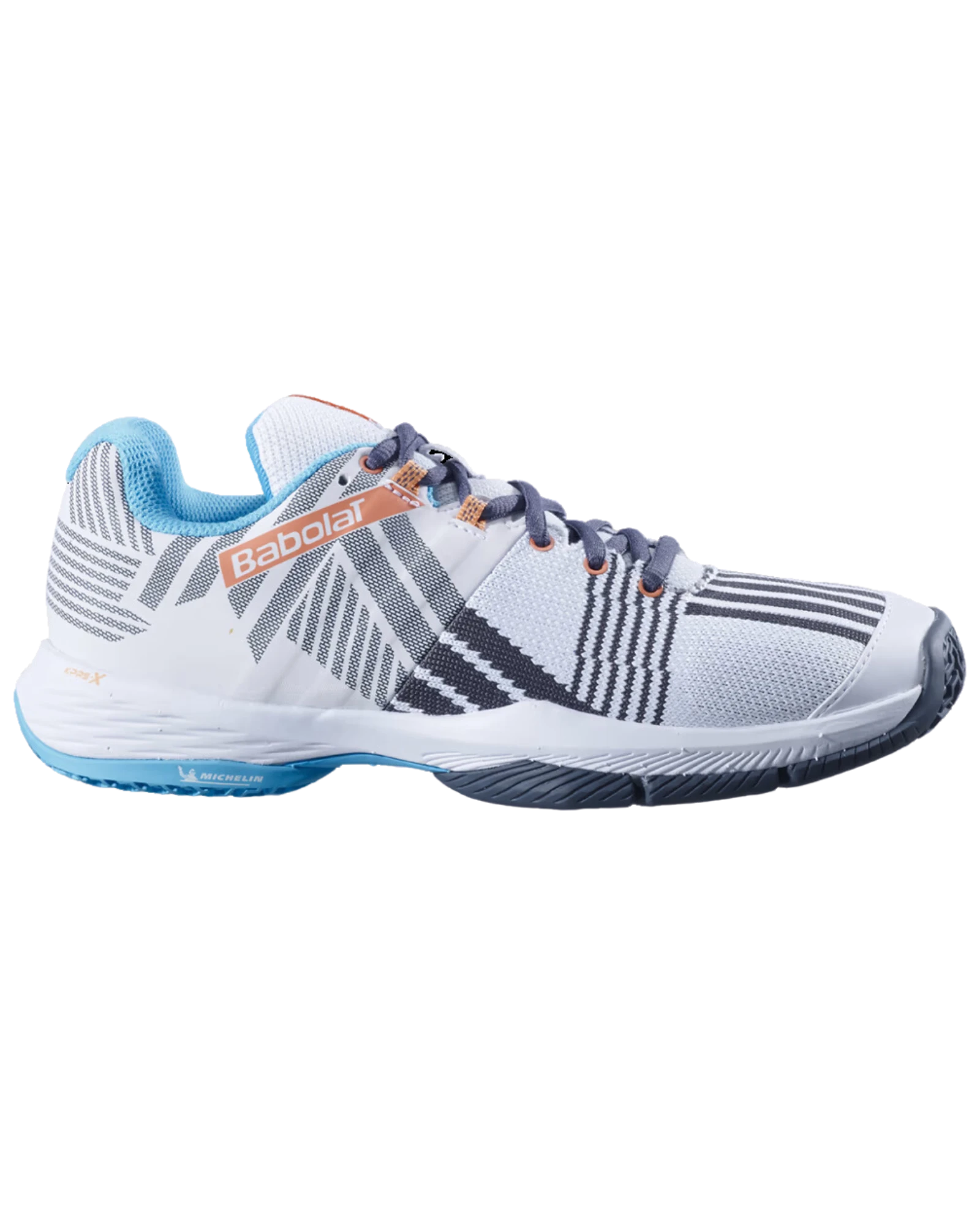 The Babolat Sensa White/Canyon Sunset Women Padel Shoes