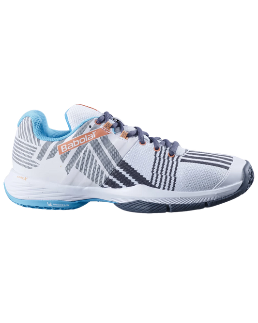 The Babolat Sensa White/Canyon Sunset Women Padel Shoes