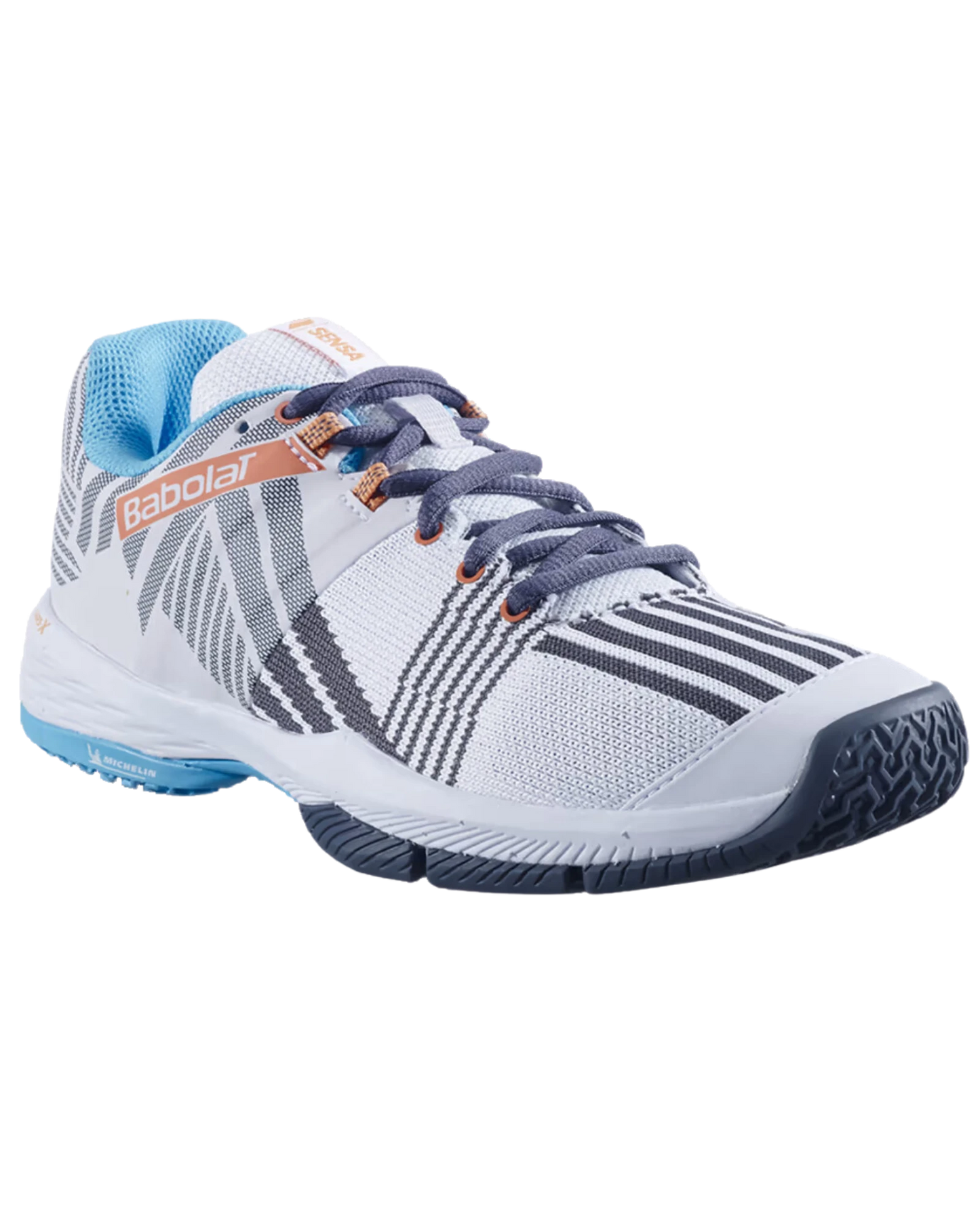 The Babolat Sensa White/Canyon Sunset Women Padel Shoes