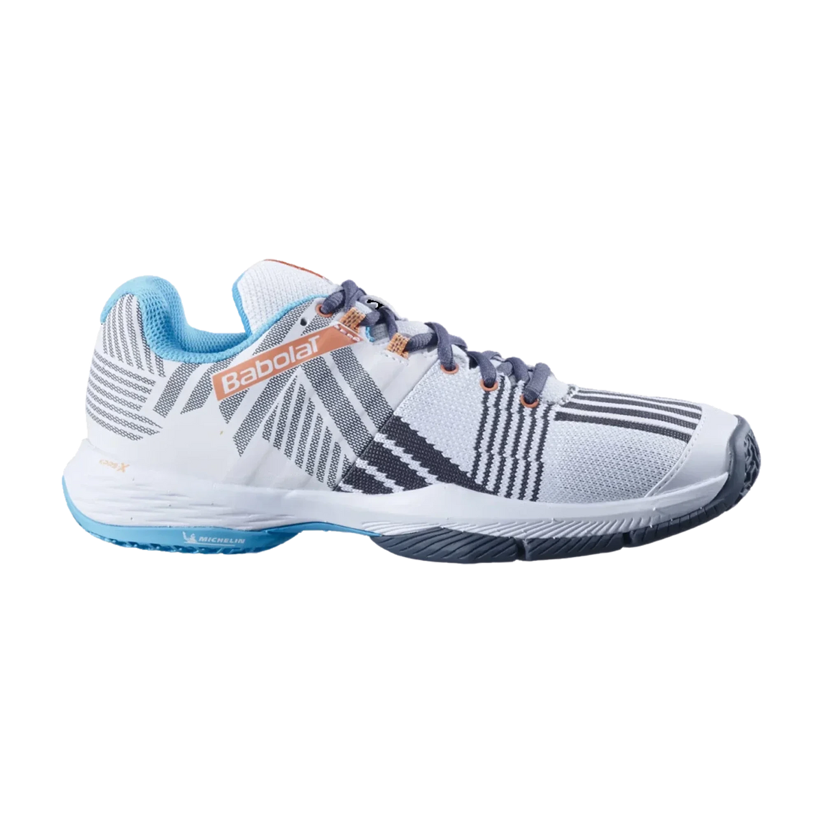 Babolat Sensa women's padel shoes, white and canyon sunset