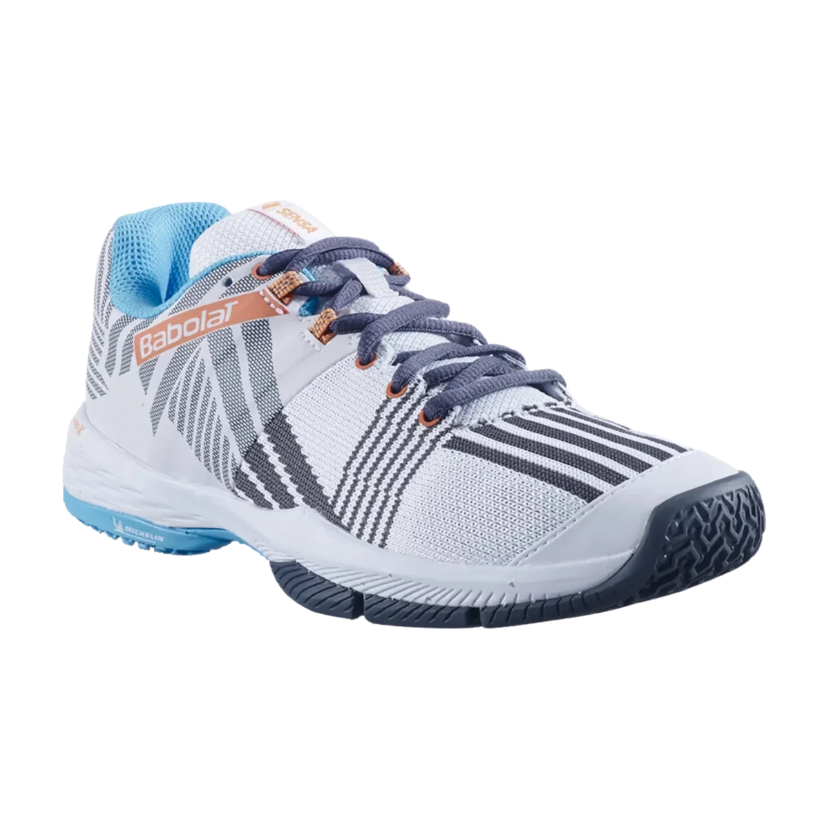 Babolat Sensa women's padel shoes, white and canyon sunset