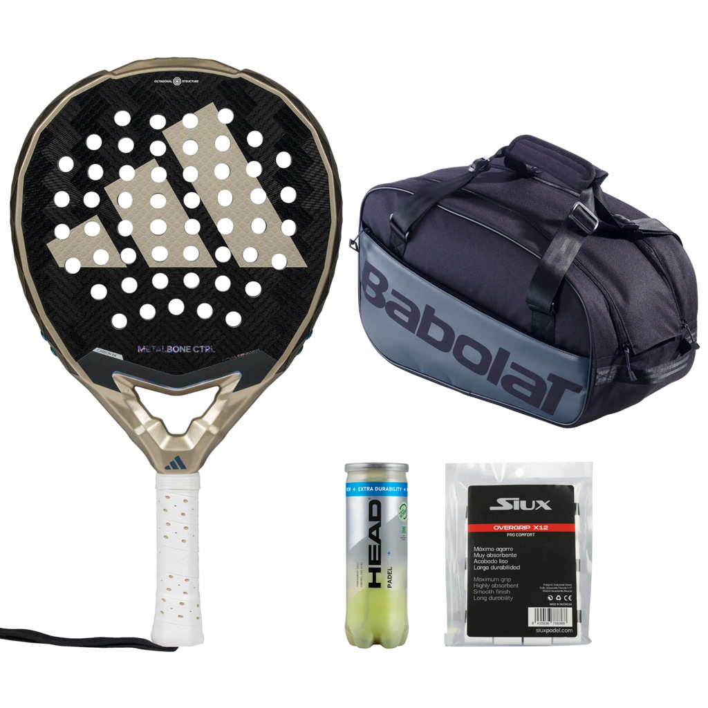 Control Padel Pack — Adidas Metalbone Ctrl 3.4 racket, Babolat COURT S bag, Head balls and Siux overgrips
