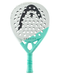 A modern design padel racket with a round shape and a light blue color. The brand 'Head' is visible on the racquet head, and the word 'GRAVITY' is visible on the handle.