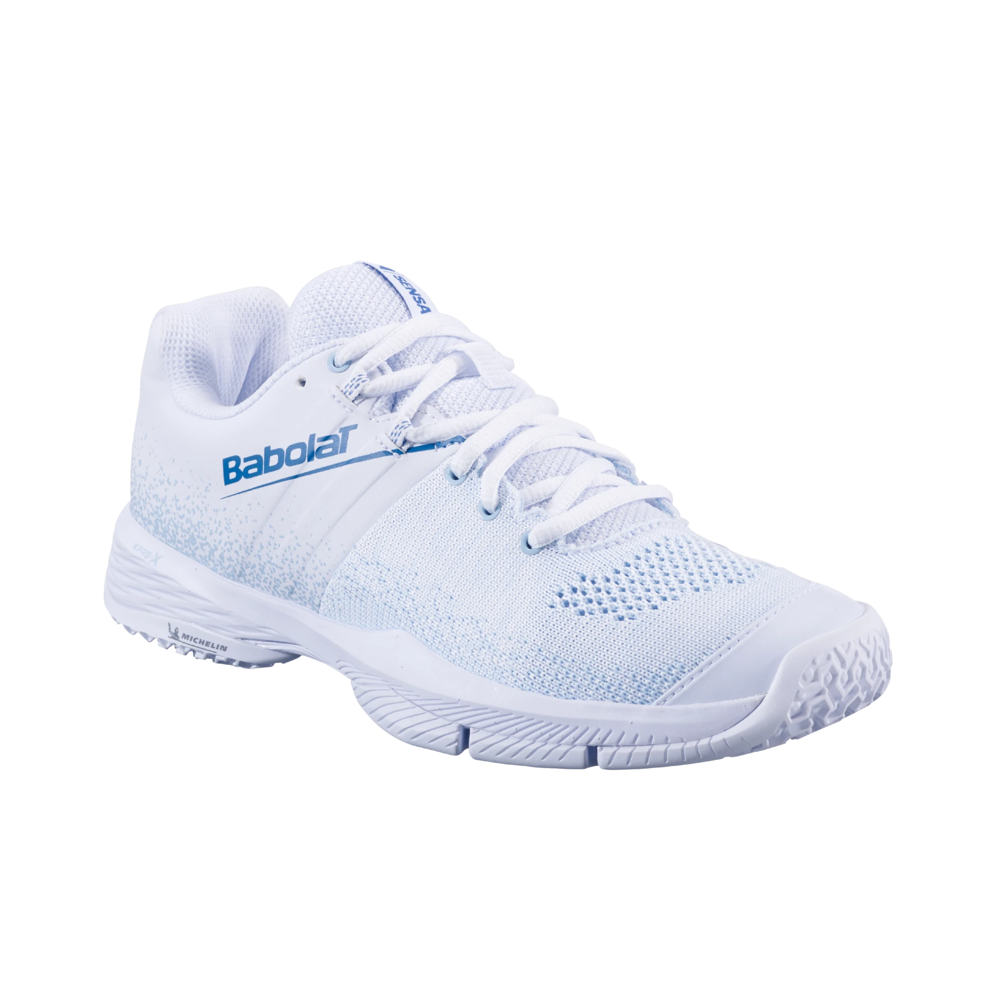 Zapatillas de pádel Babolat Sensa blancas/azules para mujer