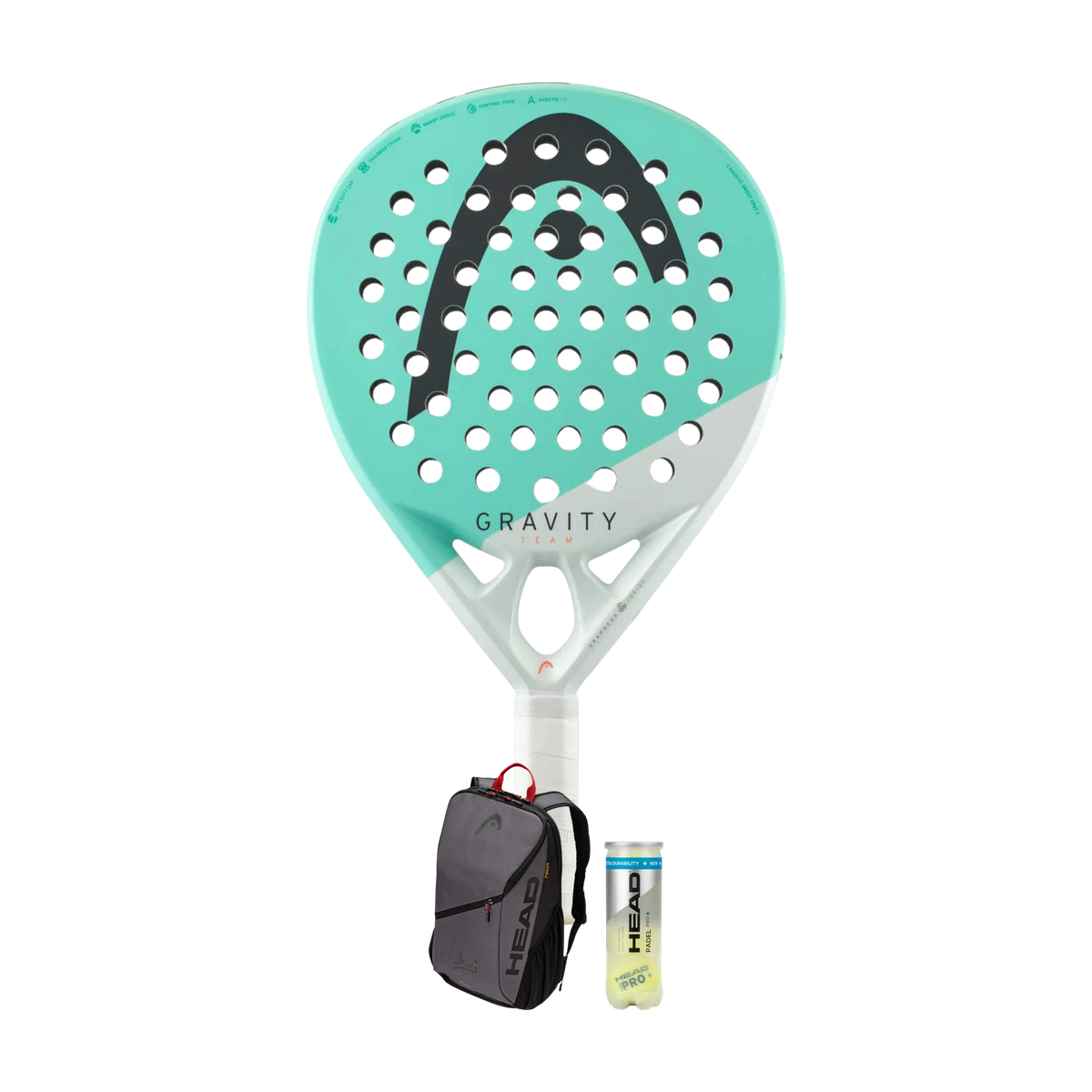 Head Padel Pack — Head Gravity Team racket, Head backpack and Head balls shown together