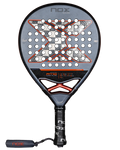A Nox Agustín Tapia luxury padel racket with an octagonal cap and black and red color scheme, featuring EOS Flap technology.