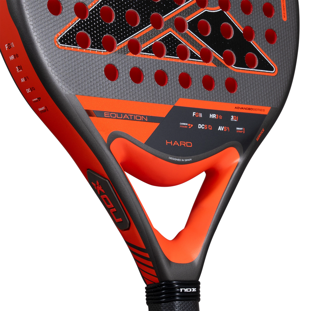 Nox Equation Hard Advanced 2027 padel racket, lower face and throat detail