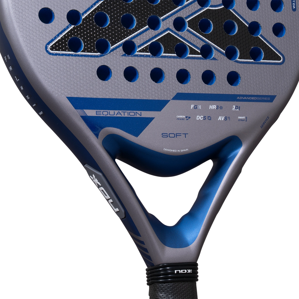 Nox Equation Soft Advanced 2027 padel racket, lower face and throat detail