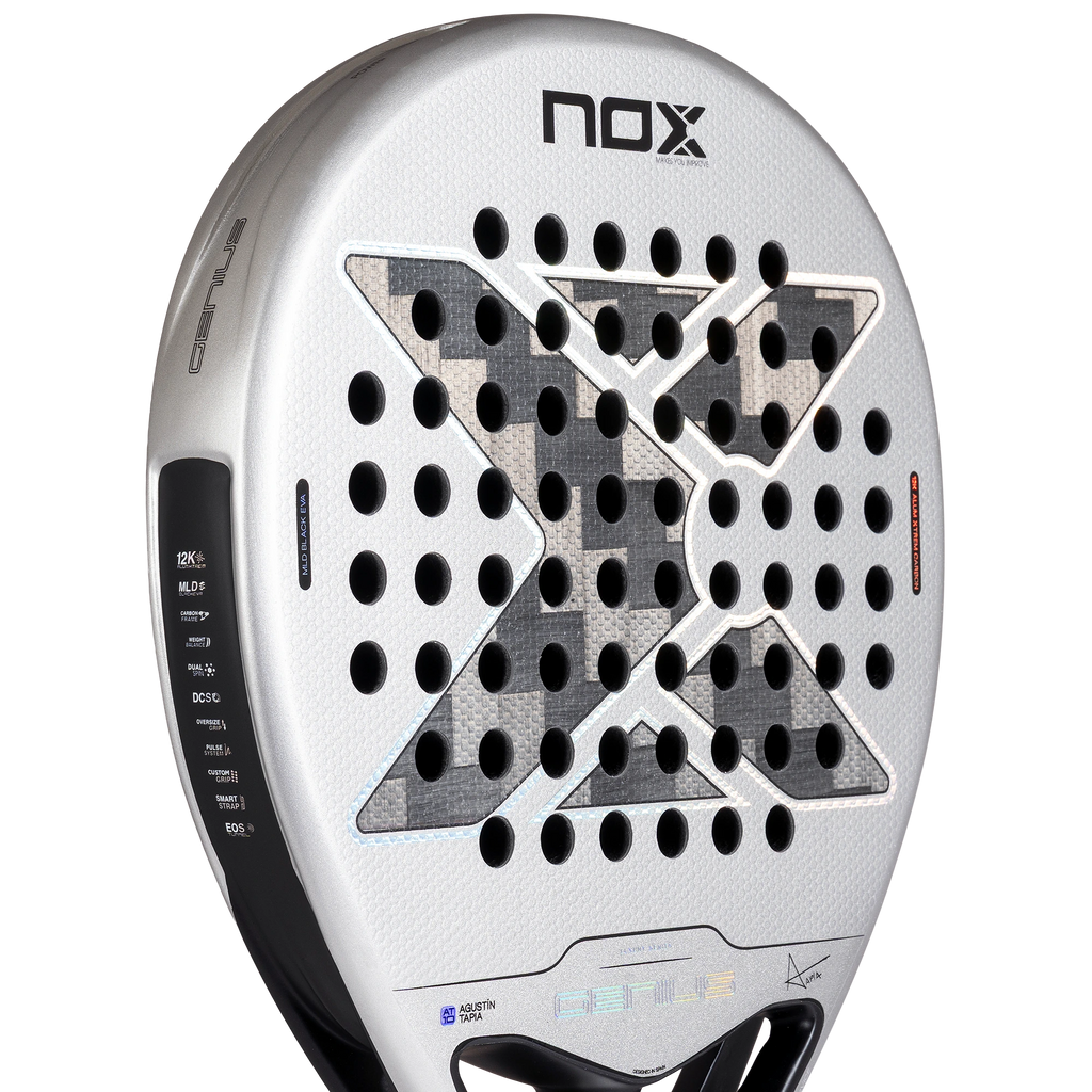 Nox Genius 12K Alum XTREM 2027 by Agustín Tapia padel racket, upper face detail