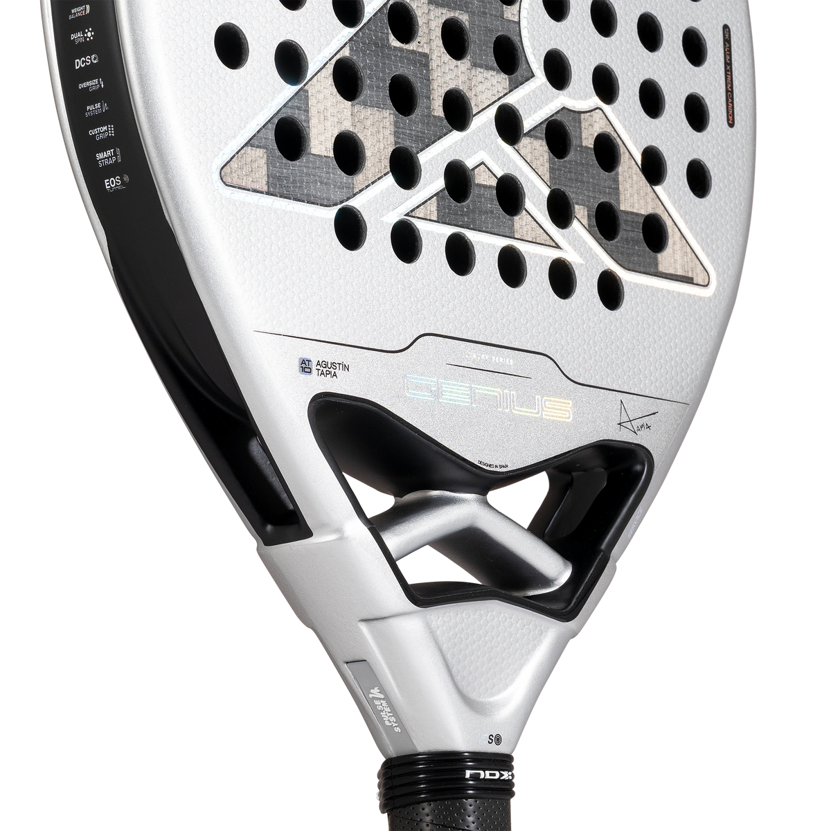 Nox Genius 12K Alum XTREM 2027 by Agustín Tapia padel racket, lower face detail