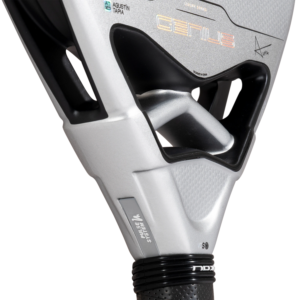 Nox Genius 12K Alum XTREM 2027 by Agustín Tapia padel racket, bridge and grip junction detail