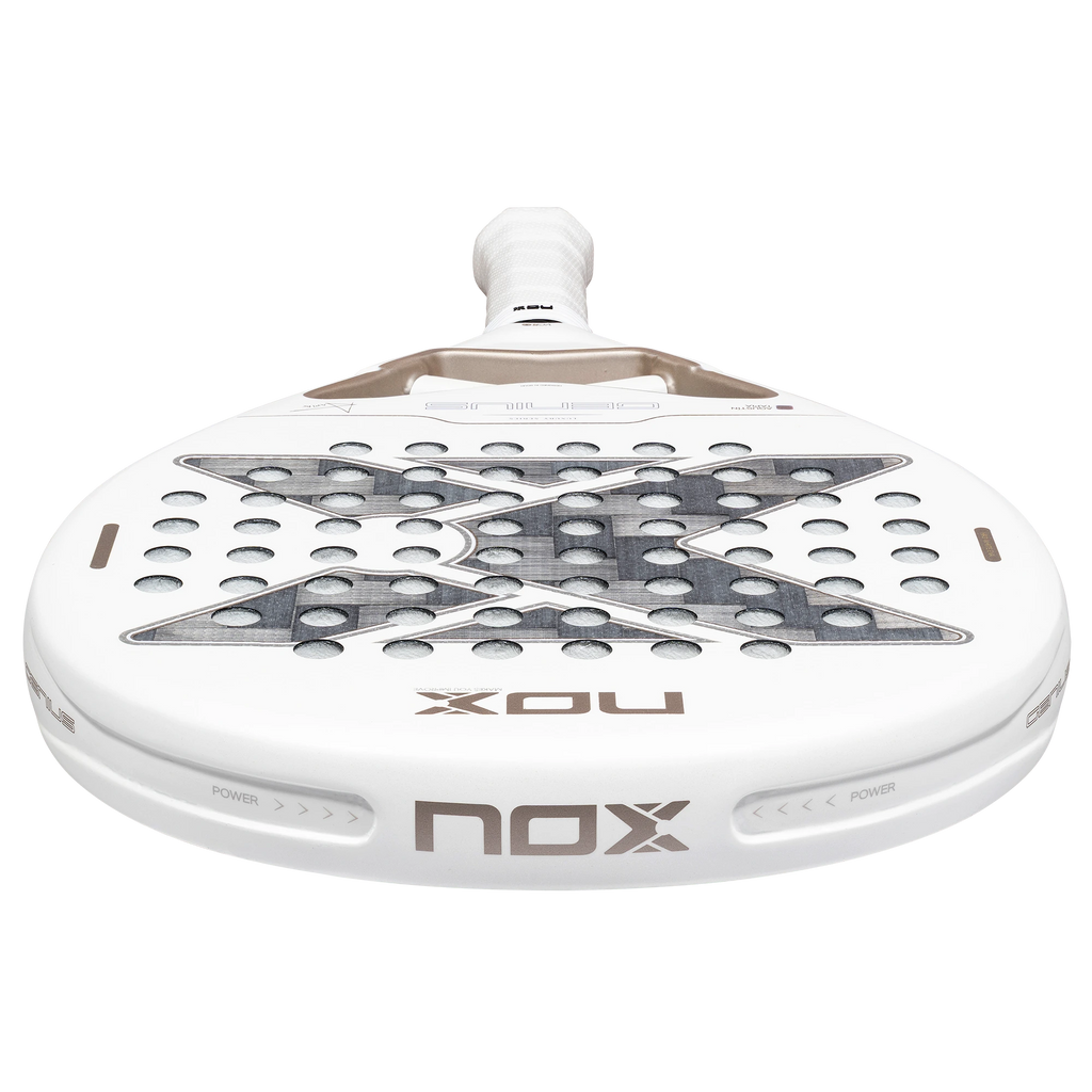 Nox Genius 12K Alum XTREM Lite 2027 by Agustín Tapia padel racket, top rim view