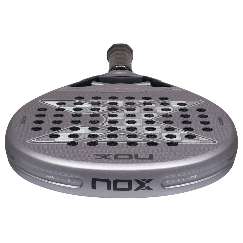 Nox Genius 18K Alum 2027 by Agustín Tapia padel racket, top rim view