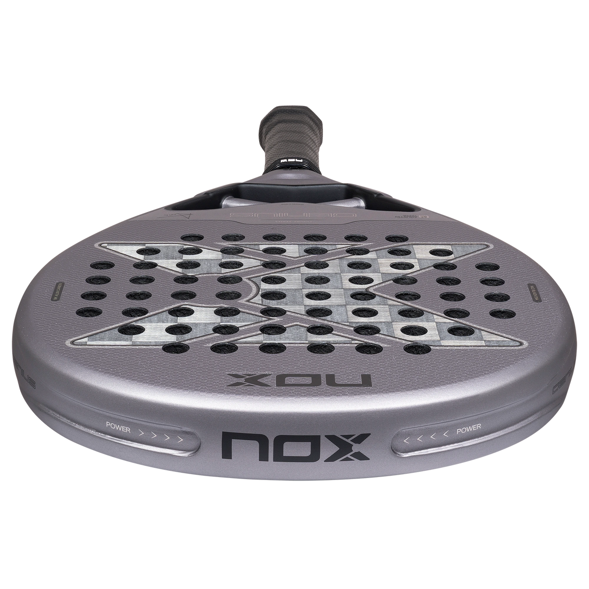 Nox Genius 18K Alum 2027 by Agustín Tapia padel racket, top rim view