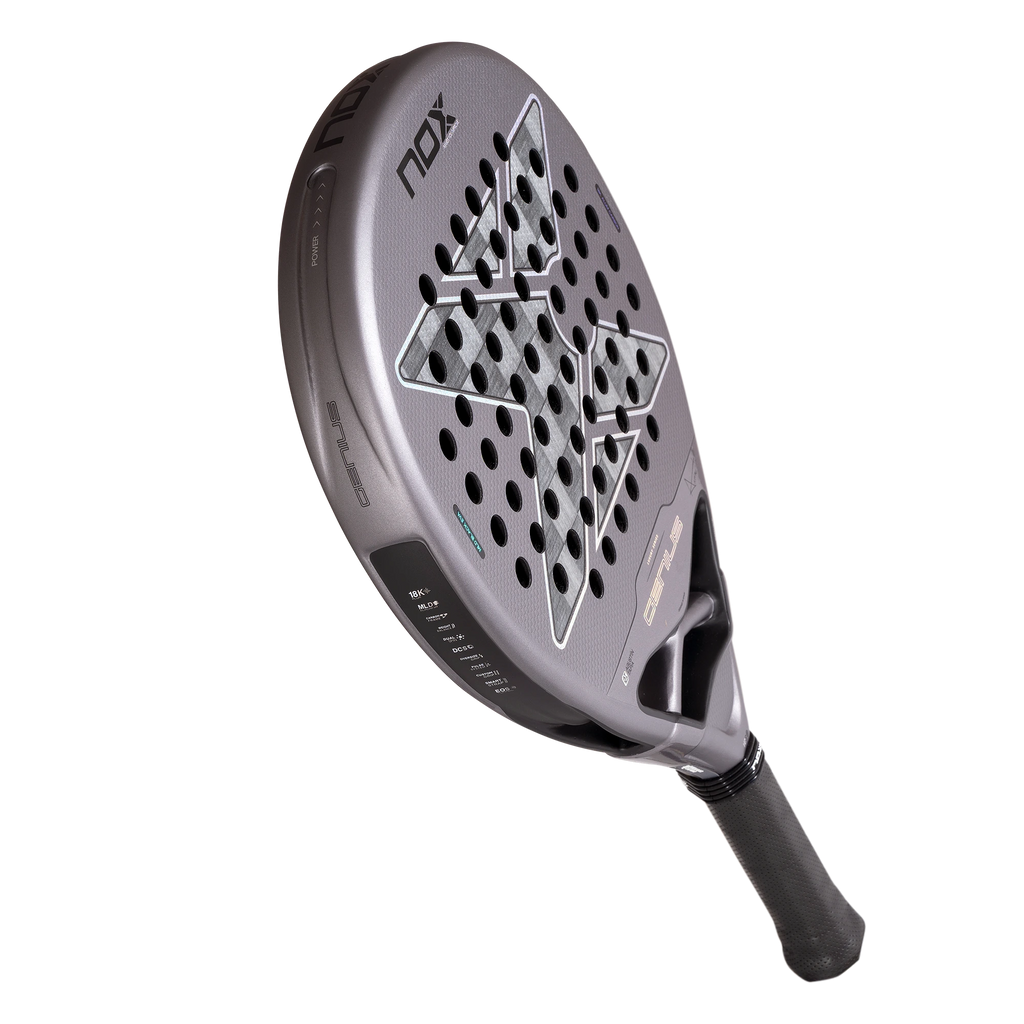Nox Genius 18K Alum 2027 by Agustín Tapia padel racket, angled full racket view