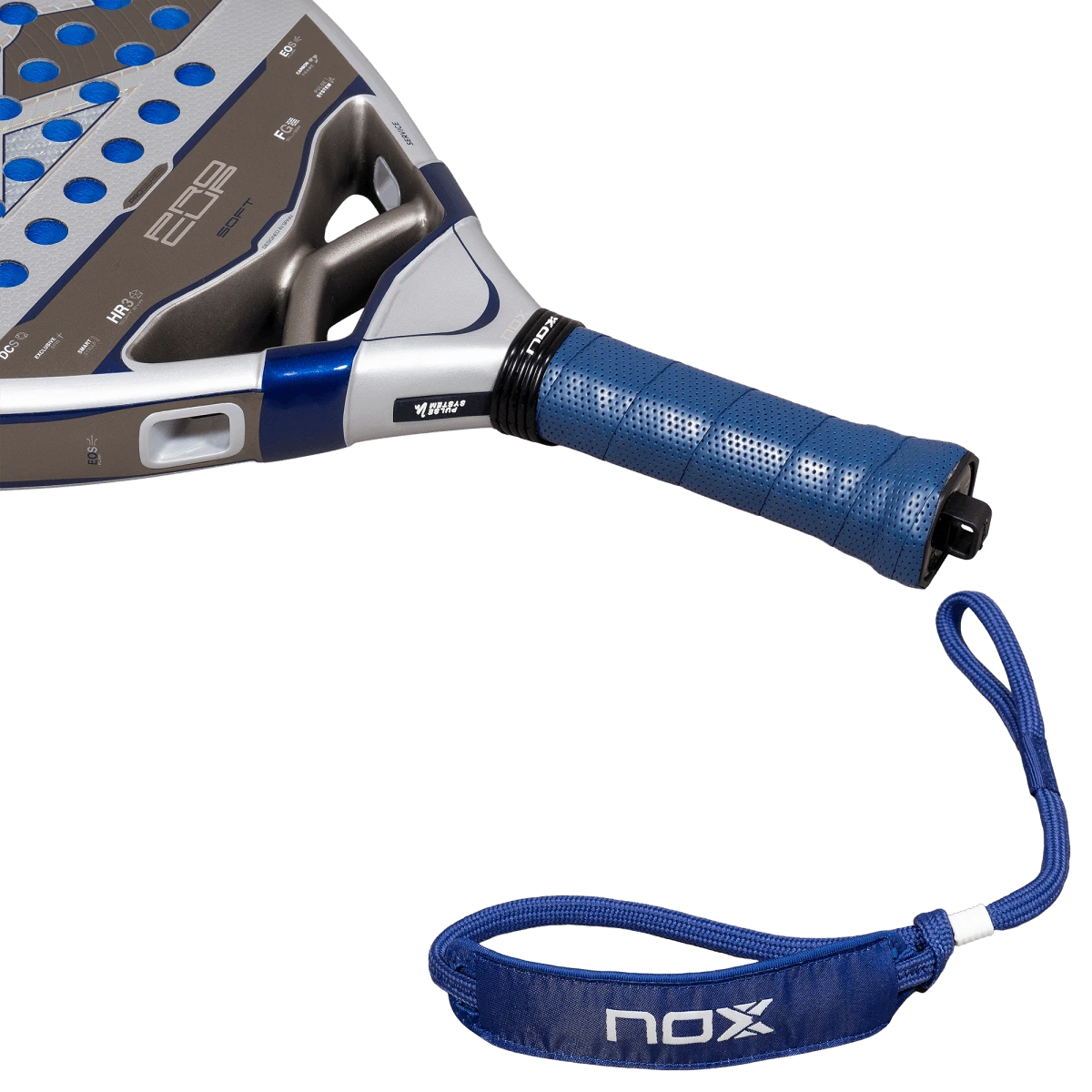 Nox Pro Cup Soft 2027 by Agustín Tapia padel racket, handle and wrist strap detail