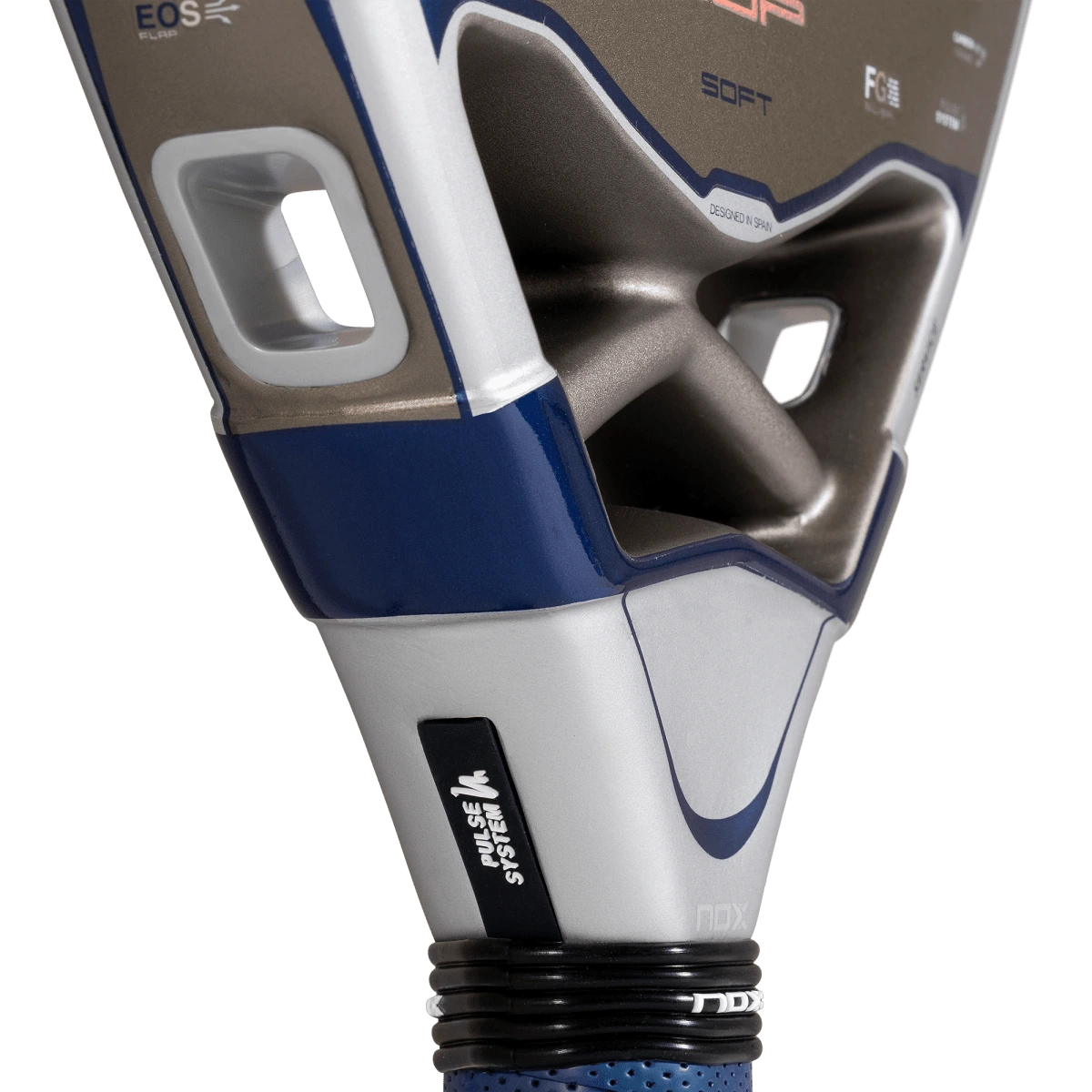 Nox Pro Cup Soft 2027 by Agustín Tapia padel racket, bridge and grip junction detail