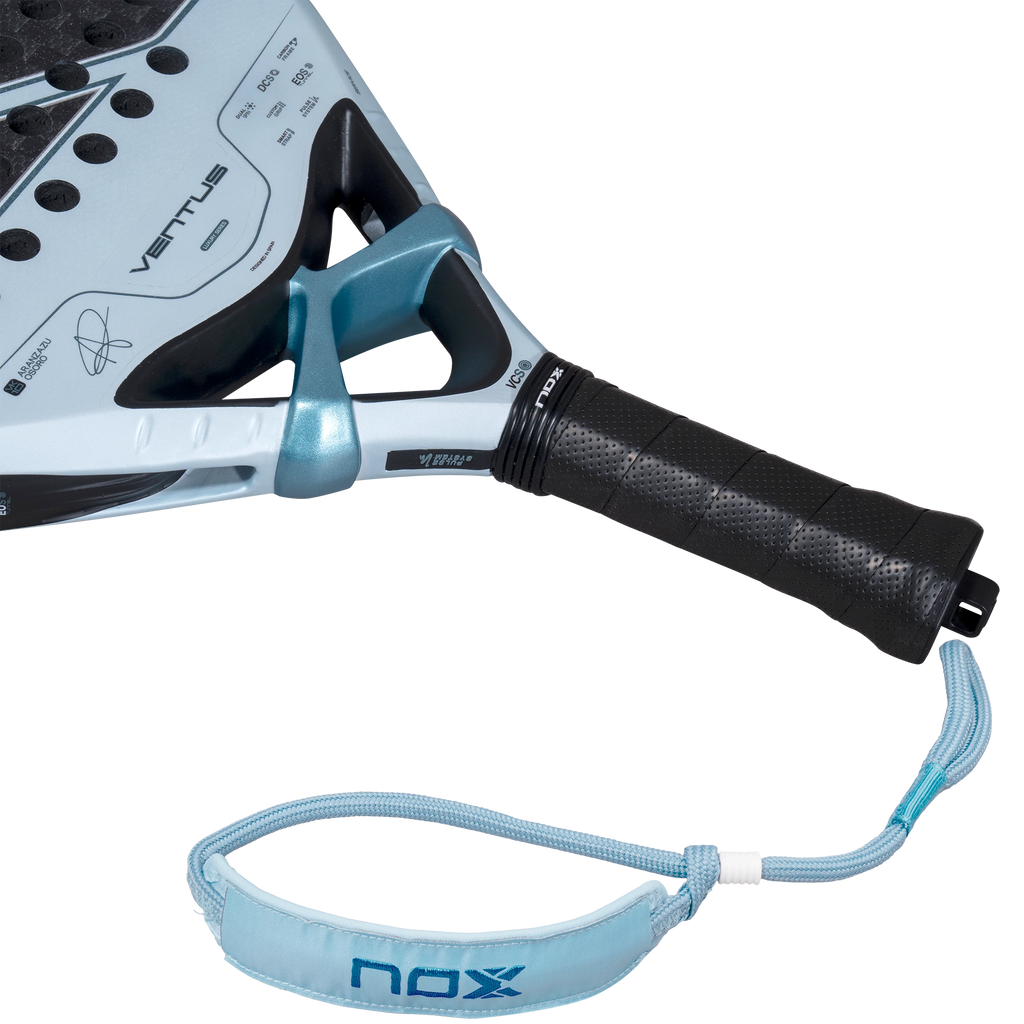 Nox Ventus Control 12K 2027 by Aranzazu Osoro padel racket, handle and wrist strap detail