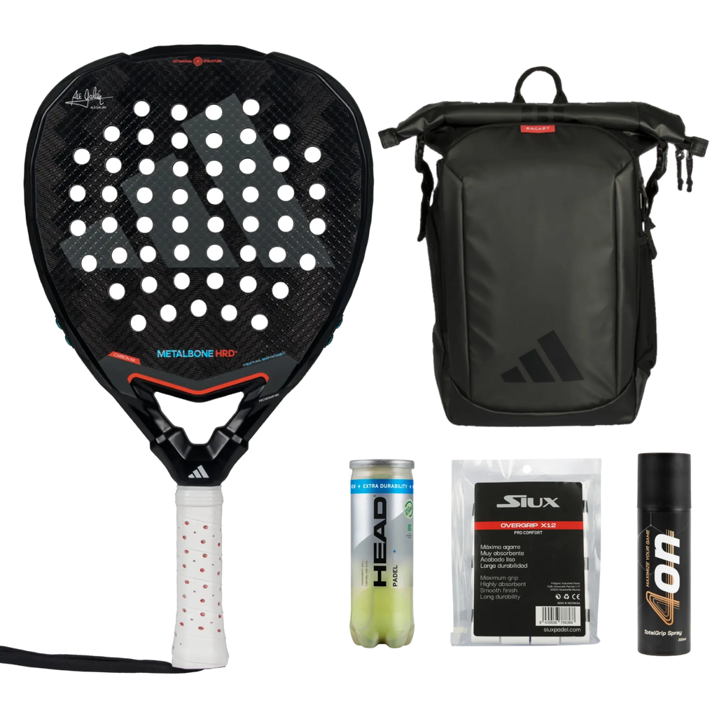 Alejandro Galán Signature Pack — Adidas Metalbone HRD+ racket, Adidas bag, 4on TotalGrip spray, Head balls and Siux overgrips