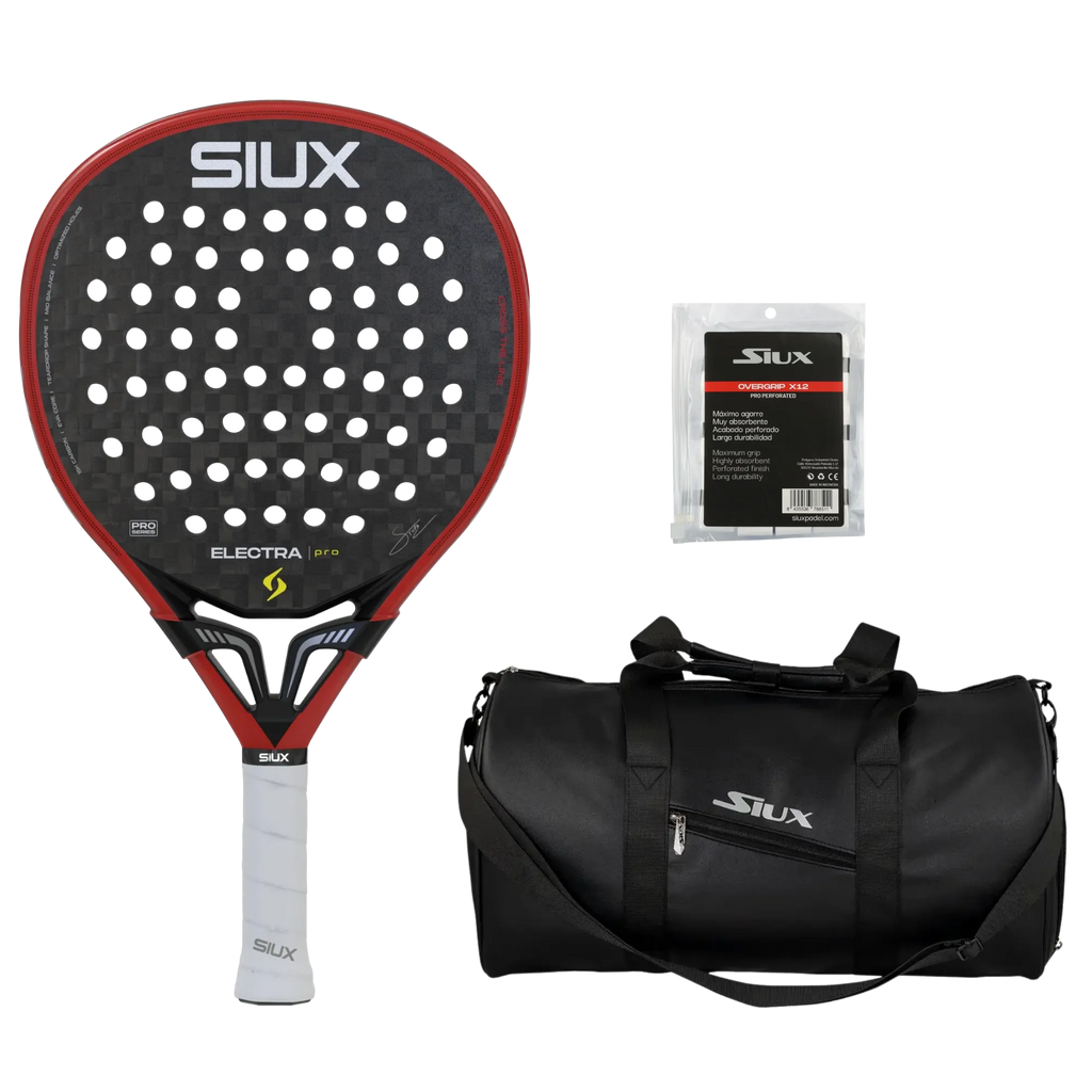 Siux Padel Pack — Siux Electra Pro racket, Siux bag and Siux overgrips shown together