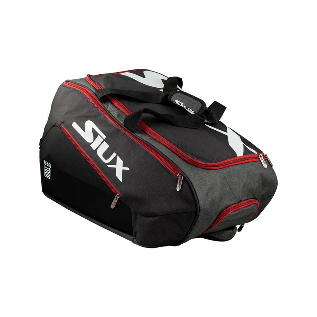 Black and red padel bag with Siux branding on a white background