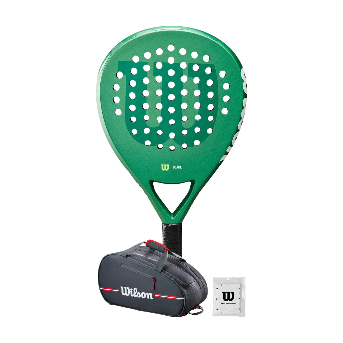 Wilson Padel Pack — Wilson Blade LS V3 racket, Wilson bag and Wilson overgrips shown together