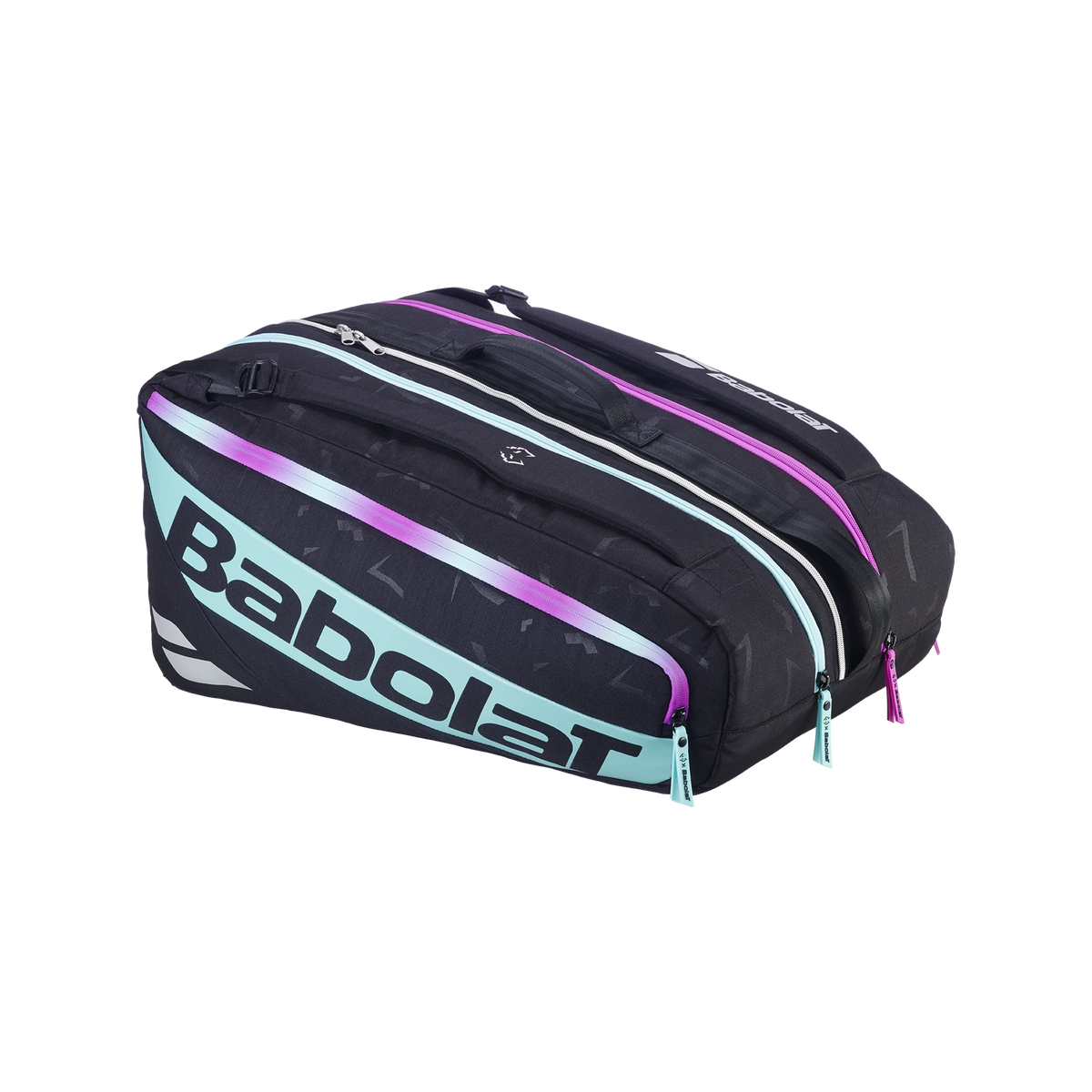 Babolat RH Pro Juan Lebron Black / Purple / Light Green padel bag, three quarter right view
