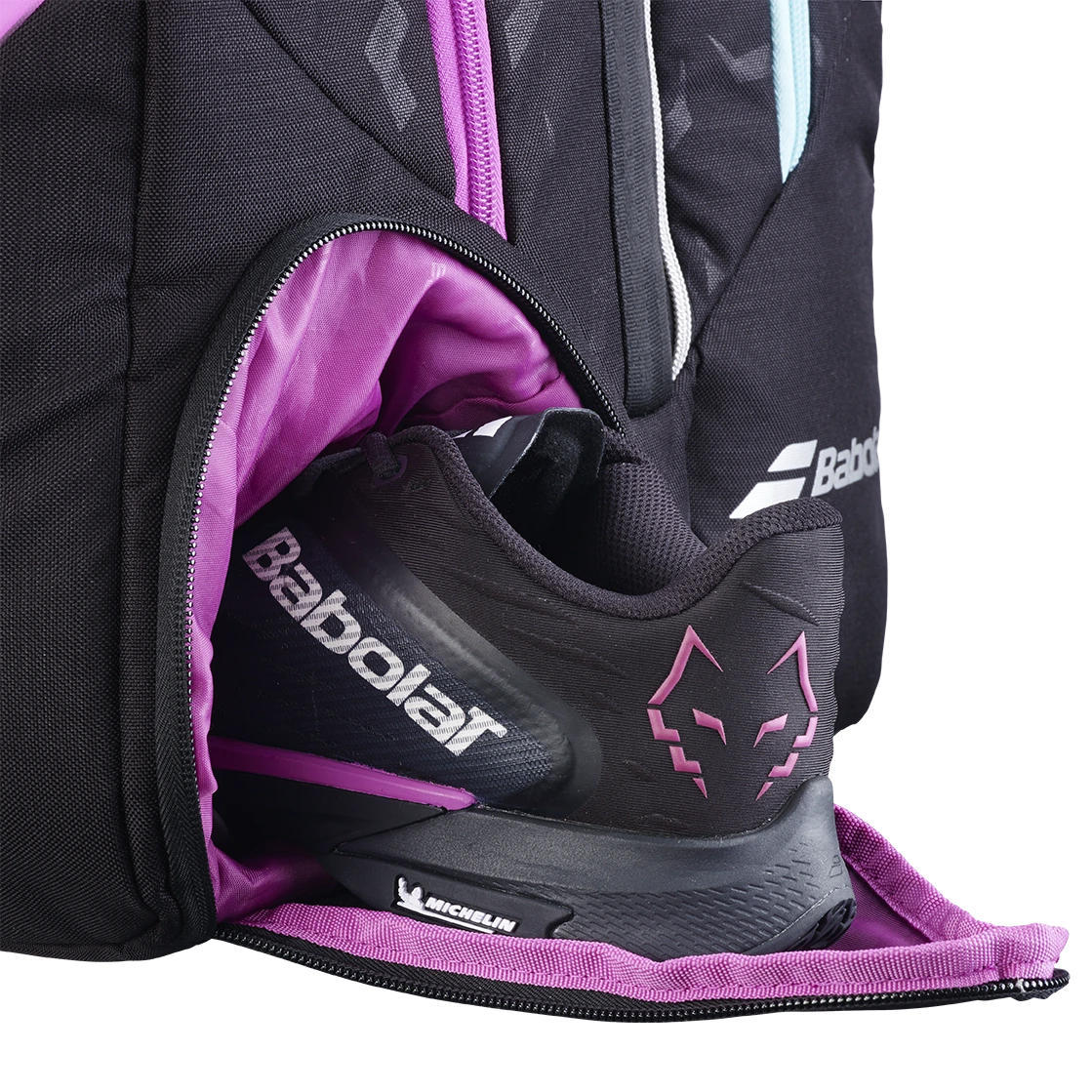 Babolat RH Pro Juan Lebron Black / Purple / Light Green padel bag, shoe pocket view
