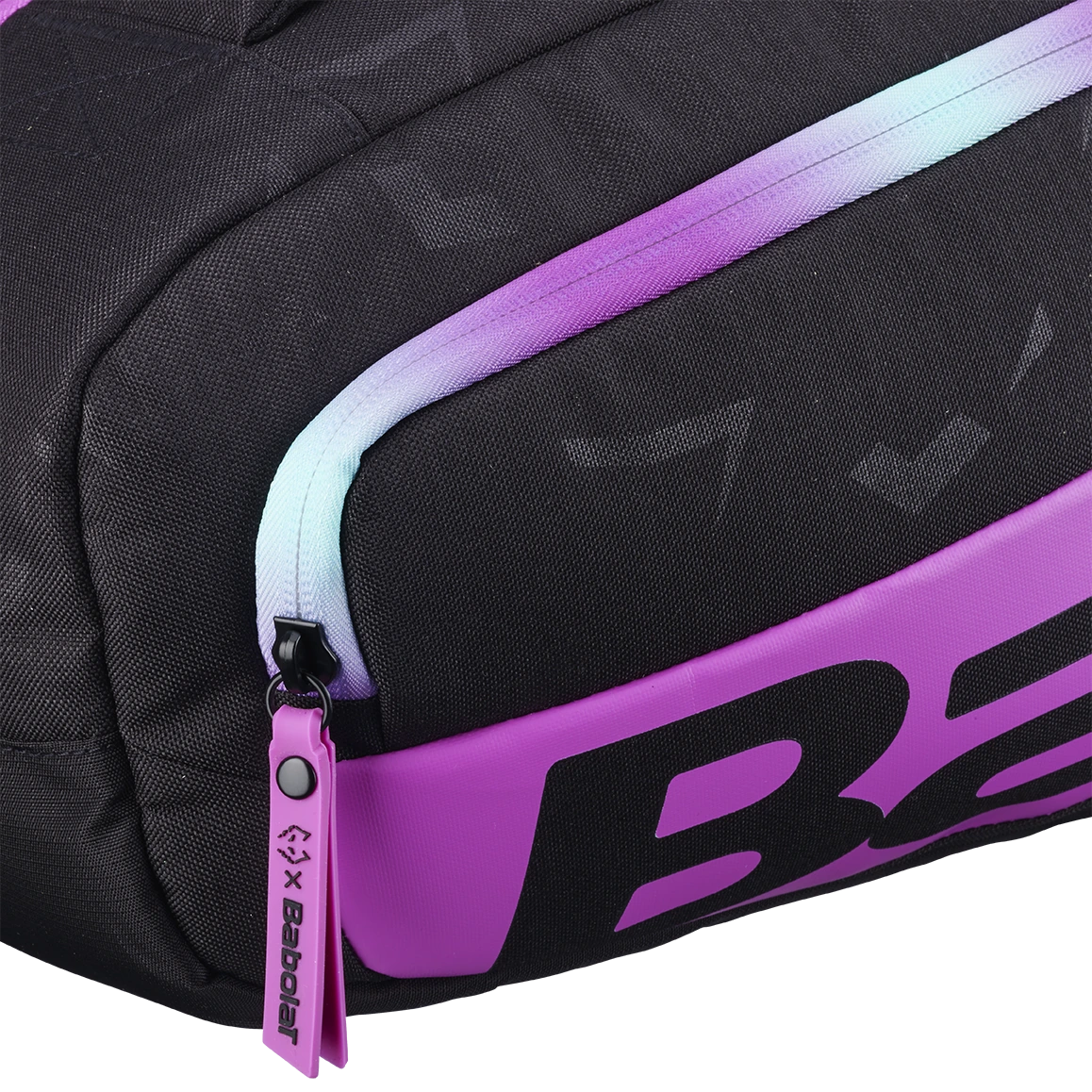 Babolat RH Pro Juan Lebron padel bag, side pocket zipper and gradient trim close-up