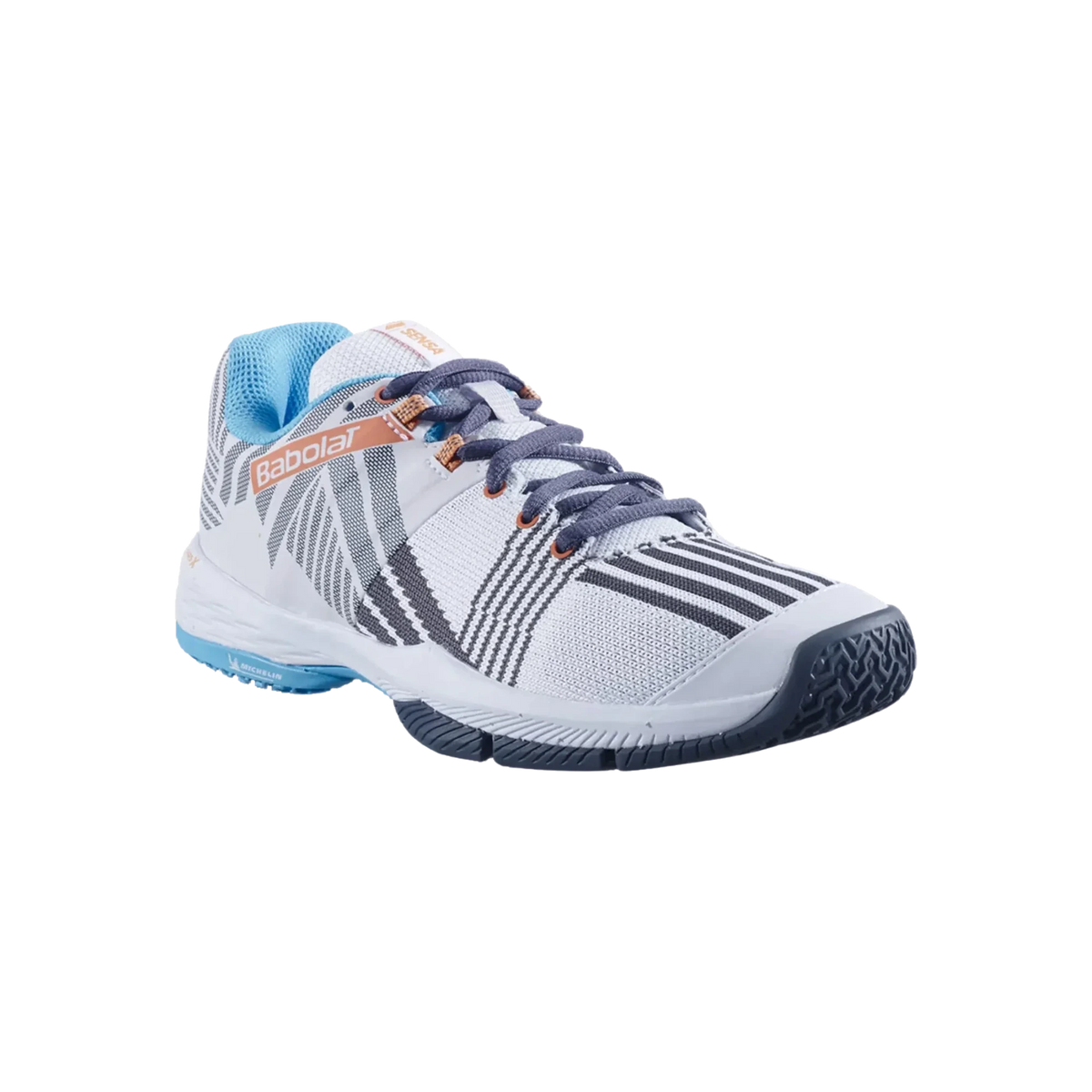 Babolat Sensa women's padel shoes, white and canyon sunset