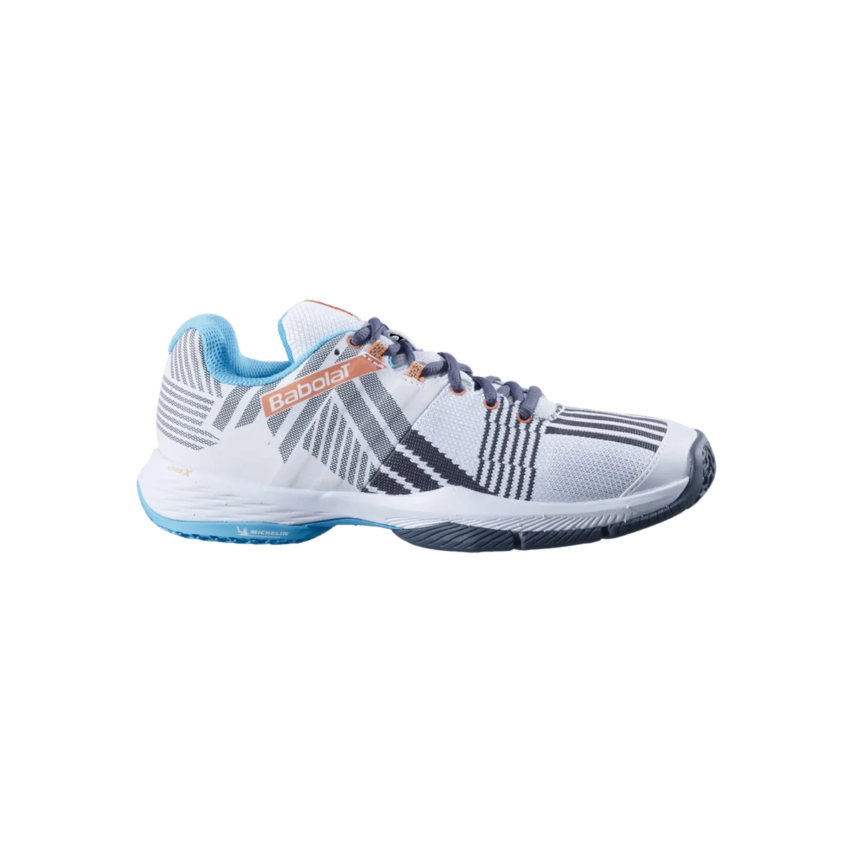 Babolat Sensa women's padel shoes, white and canyon sunset
