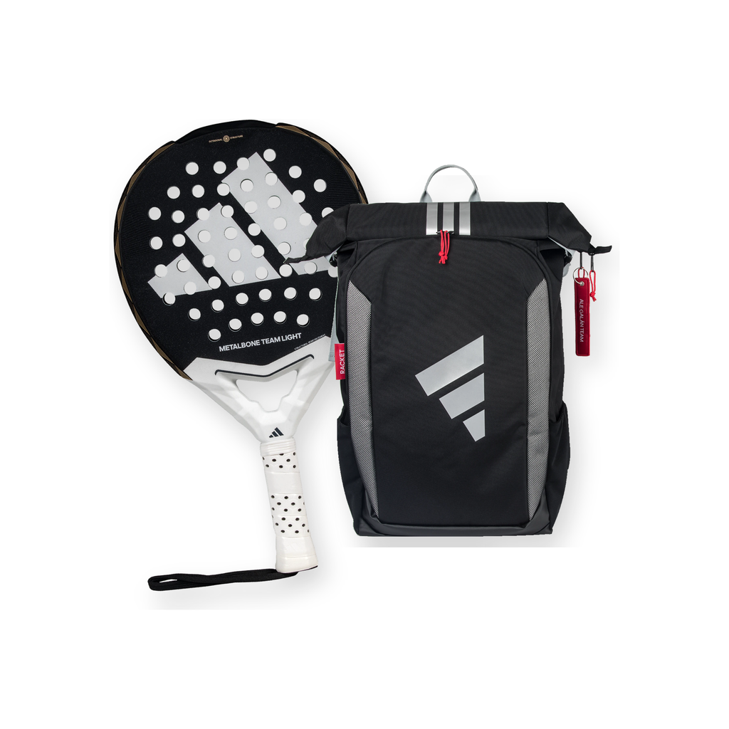Adidas Padel Pack — Adidas Metalbone Team Light racket and Adidas backpack shown together
