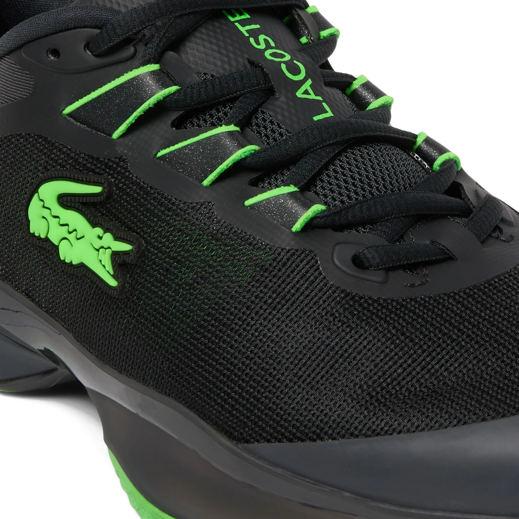 Lacoste AG-LT Ultra black and green men's padel shoes, upper and lacing detail