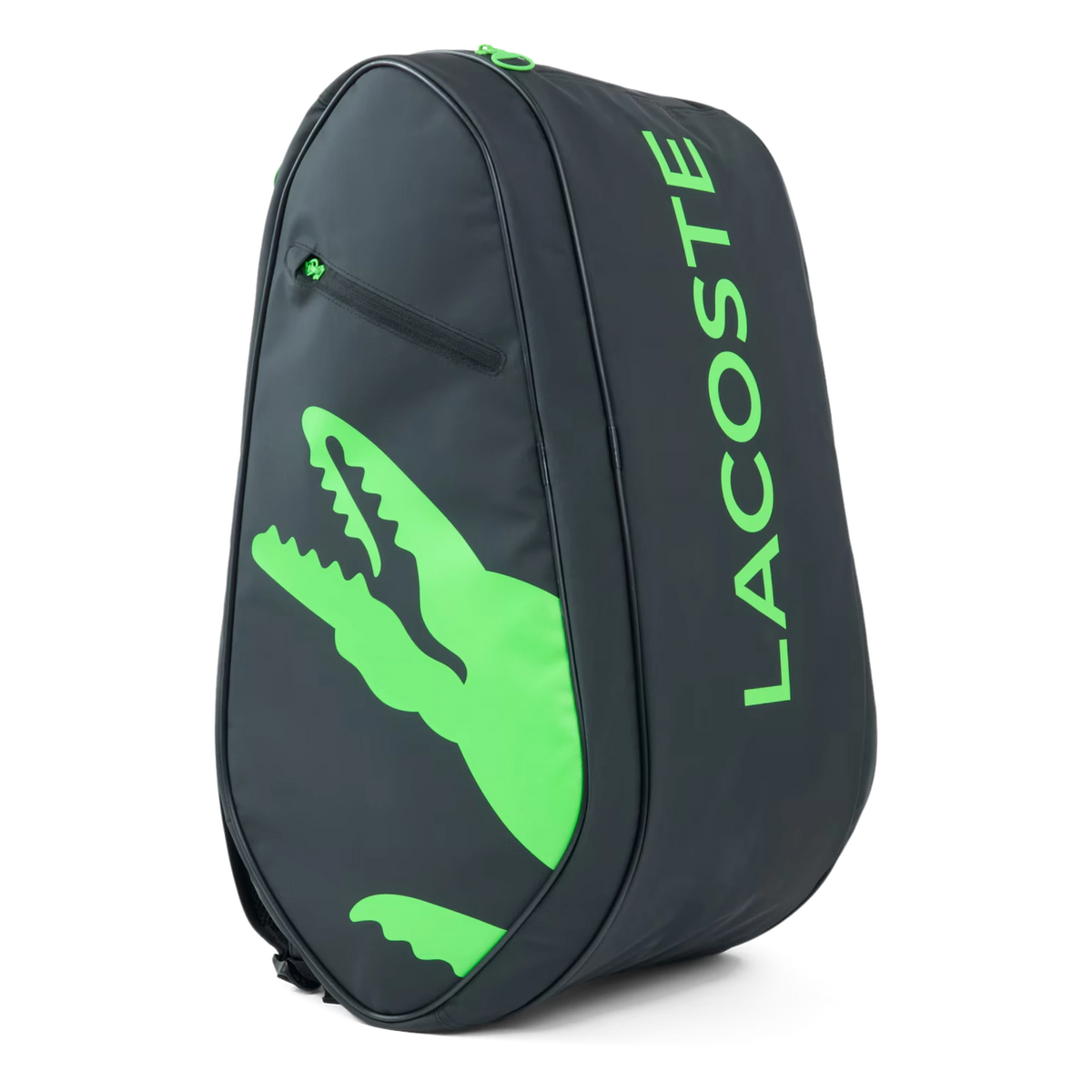 Lacoste L-Paletero black and green padel bag, three-quarter view