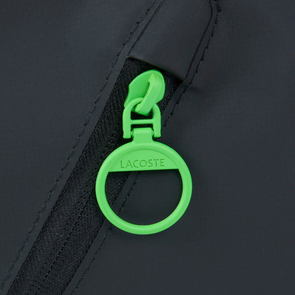 Lacoste L-Paletero black and green padel bag, strap hardware detail