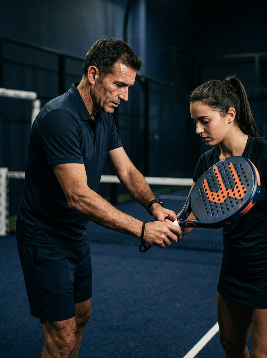 Padel coach teaching a lesson, Coach partner track