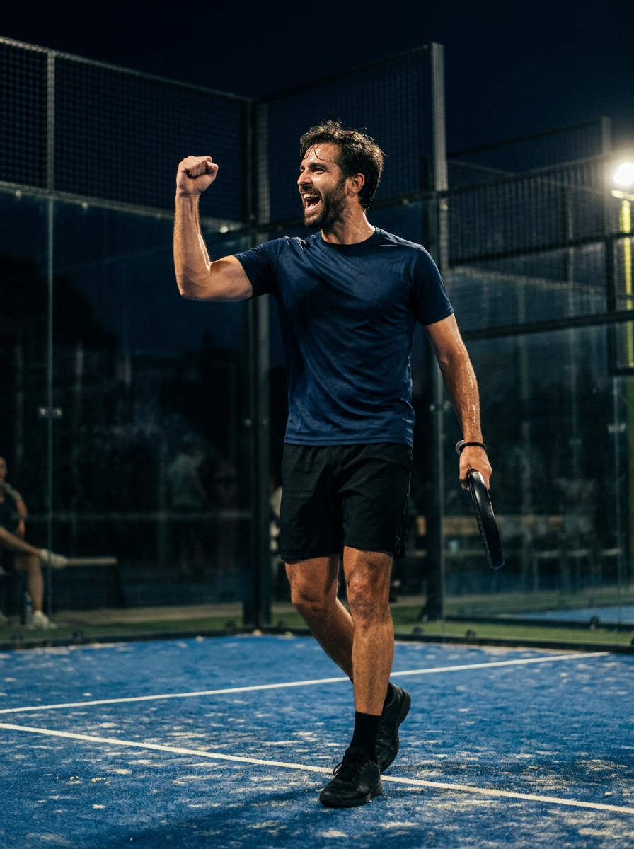 Padel player celebrating a point, Player partner track