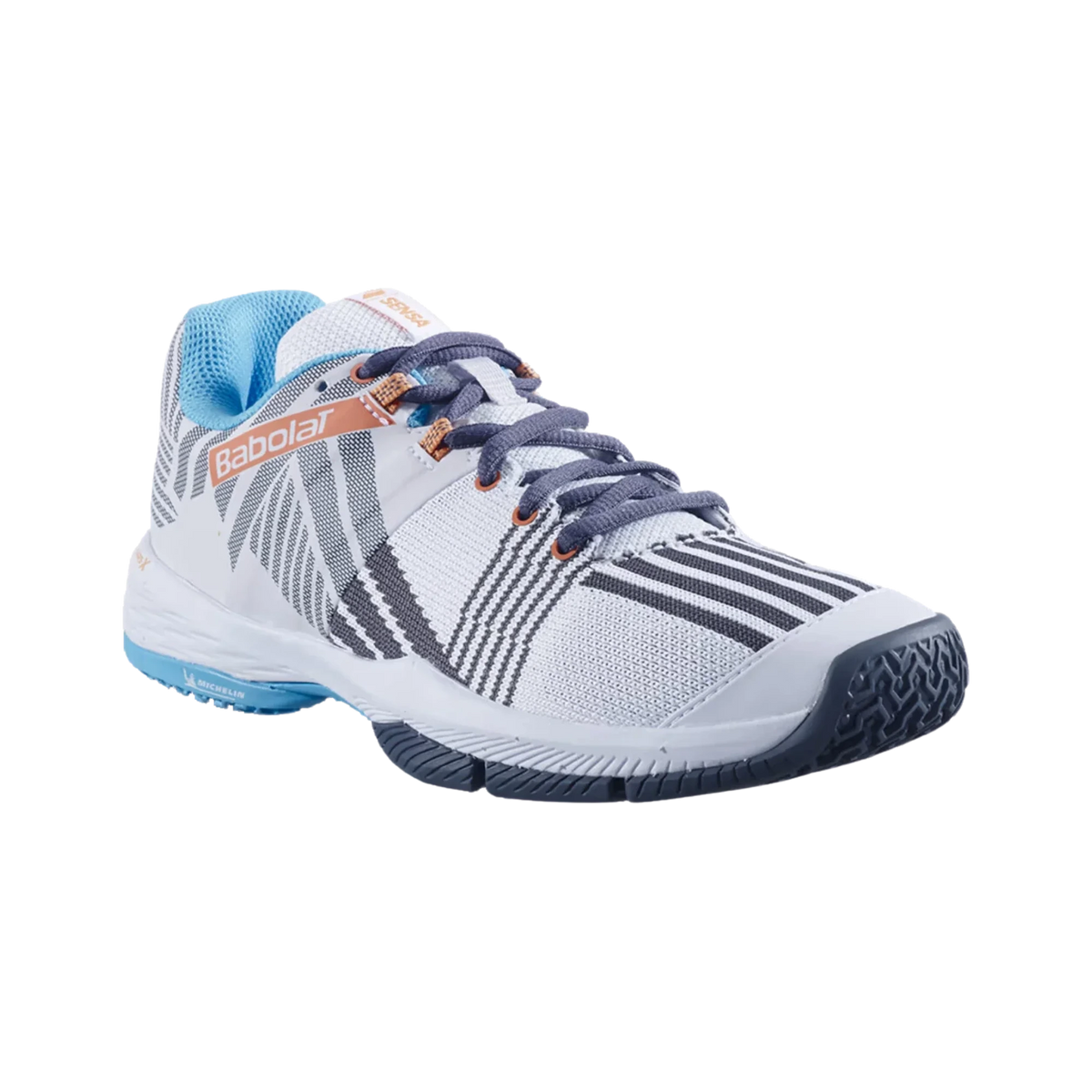 Babolat Sensa women's padel shoes, white and canyon sunset