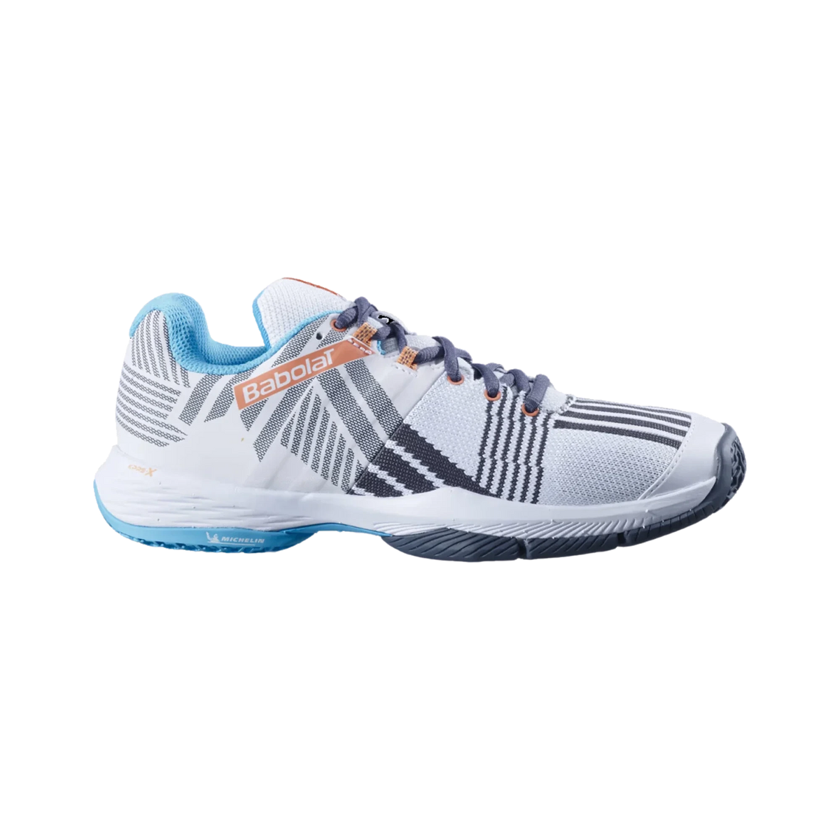 Babolat Sensa women's padel shoes, white and canyon sunset