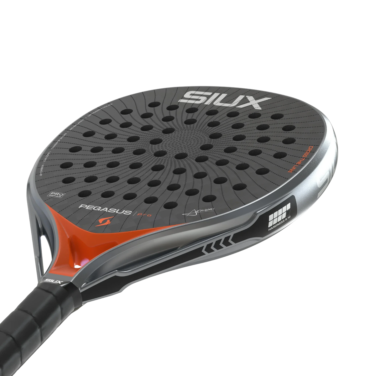 Siux Pegasus Pro 2026 Lava Orange, angled shaft detail view