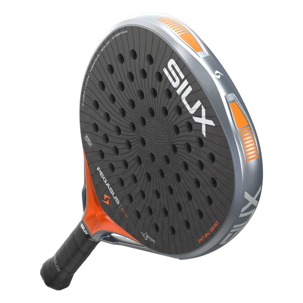 Siux Pegasus Pro 2026 Lava Orange, tilted three quarter full racket view